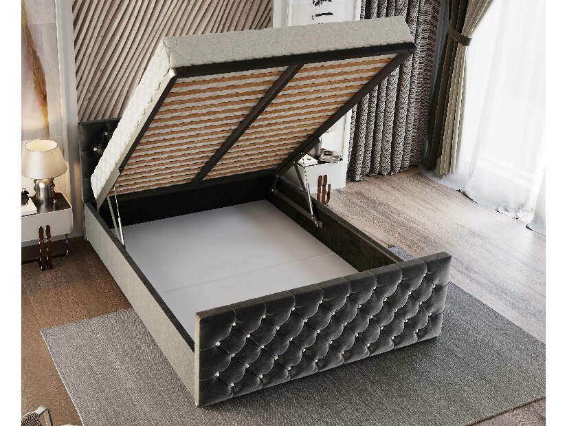 Bračni krevet 180 cm Quintin (bež) (s podnicom i prostorom za odlaganje)