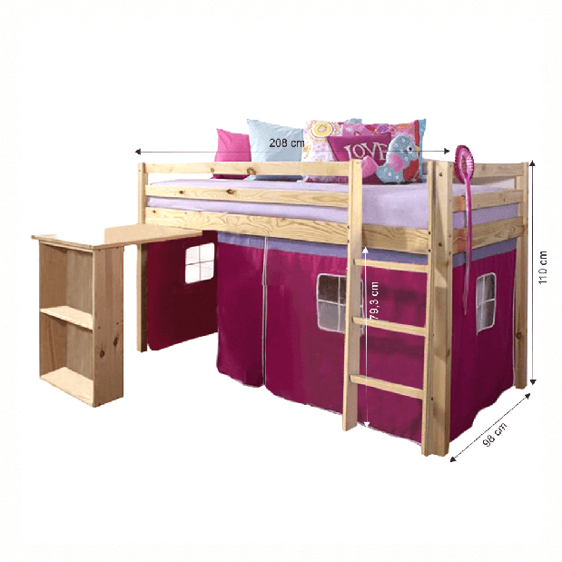 Dječji krevet s PC stolićem 90 cm Alzaria (ružičasta)