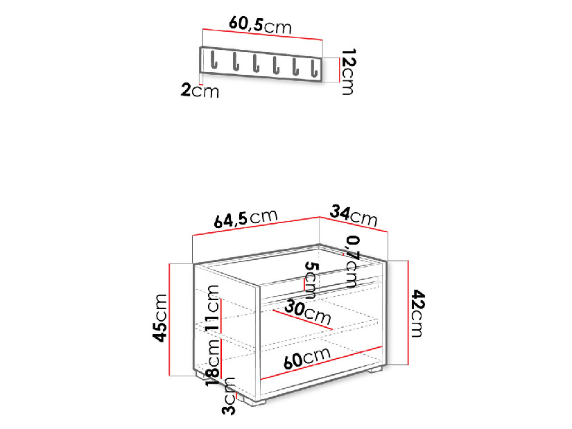 Namještaj za predsoblje Kendora 60 + 2 komada tapeciranih zidnih panela Pag 30x30 (bijela) (Manila 35)