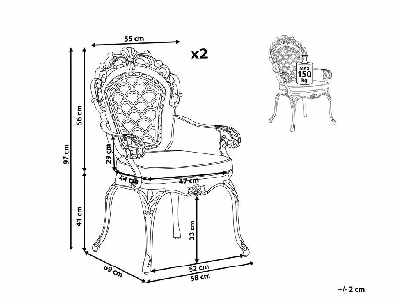 Set vrtnih stolica 2 kom. LIZZI (aluminij) (smeđa)