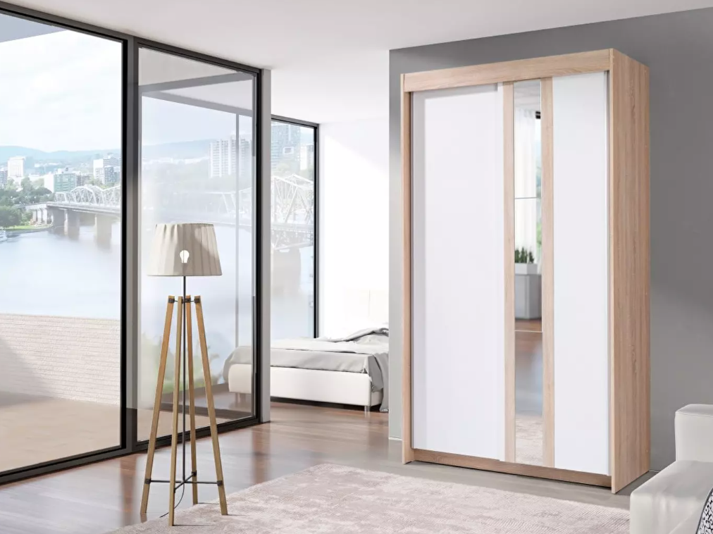 Garderobni ormar Belford djeluje vrlo moderno i oživjet će vaš prostor. Na vratima ormara je panel s ogledalom. U lijevom dijelu se nalazi šipka za vješanje odjeće, a u desnom police.