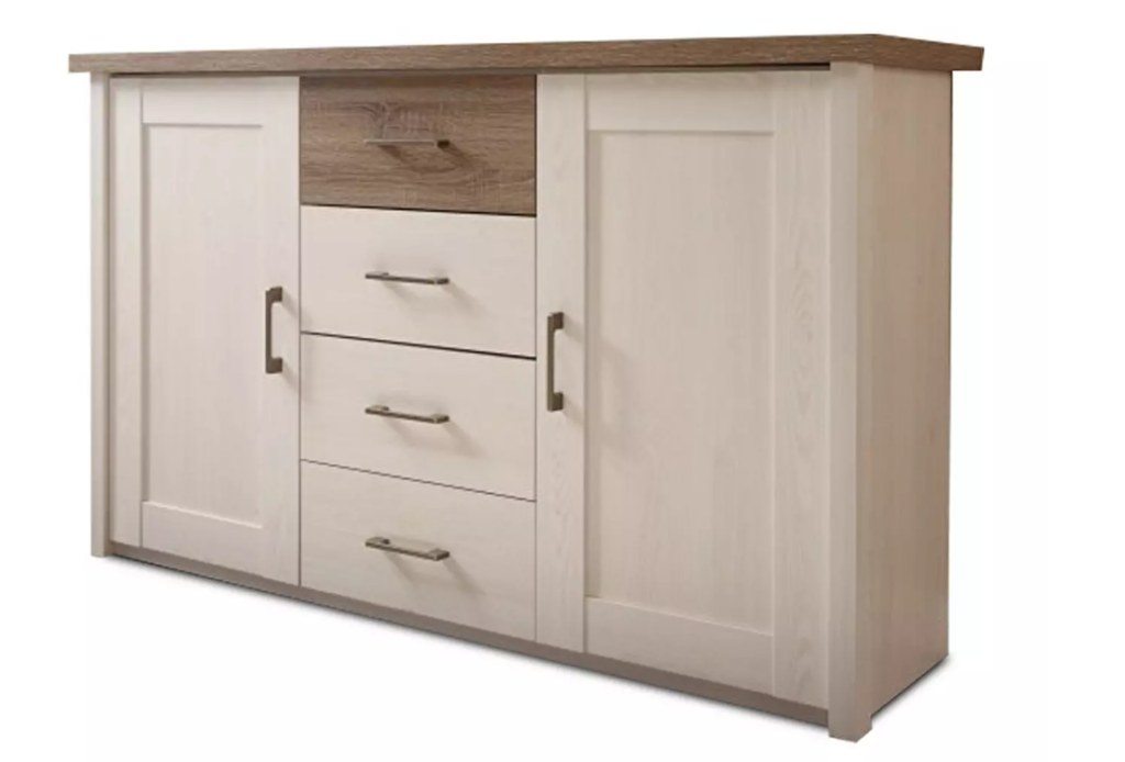 Elegantna komoda podijeljena na 3 dijela može poslužiti za pohranu odjeće, krpa, posteljine i slično.
