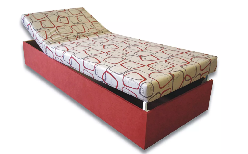 Krevet bez mogućnosti poziciniranje, madrac je podeljen na dva dijela.Jedan dio služi za postavljanje nogu a drugi za postavljanje glave. ima prostor za odlaganje