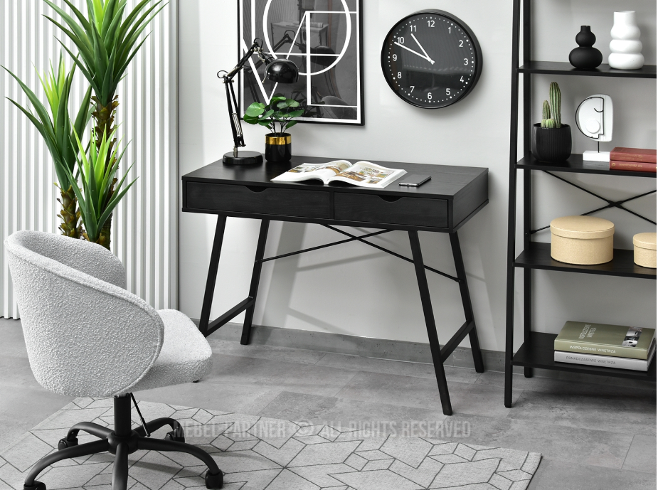 Crni PC stolić Fallon sa dvije ladice, idelana za vaš home office
