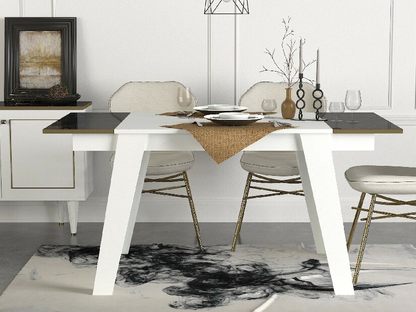 Blagovaonski stol (za 6 osoba) Raven (bijela + zlatna + crna)