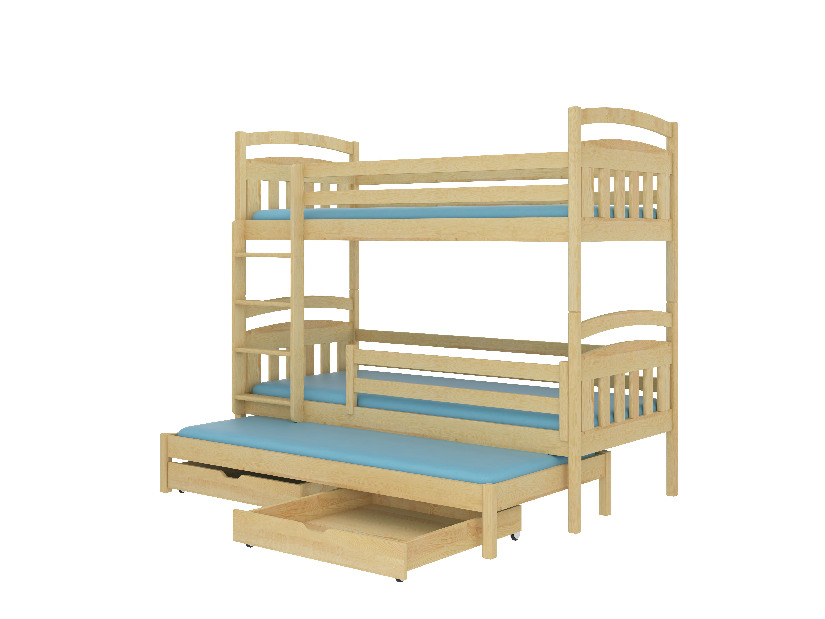 Dječji krevet na kat 200x90 cm Aladar (s podnicom i madracem) (bor)