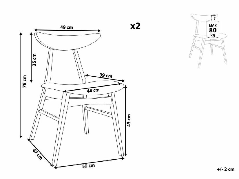 Set blagovaonskih stolica (2 kom.)- Lynza (svijetlo drvo + svijetlosiva)