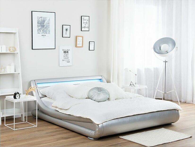 Bračni krevet 160 cm AVENUE (s podnicom i LED rasvjetom) (srebrna)