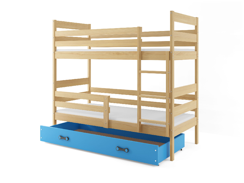 Krevet na kat 90 x 200 cm Eril B (bor + plava) (s podnicom, madracem i prostorom za odlaganje)