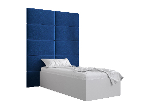 Jednostruki krevet s tapeciranim uzglavljem 90 cm Brittany 1 (bijela mat + plava) (s podnicom)