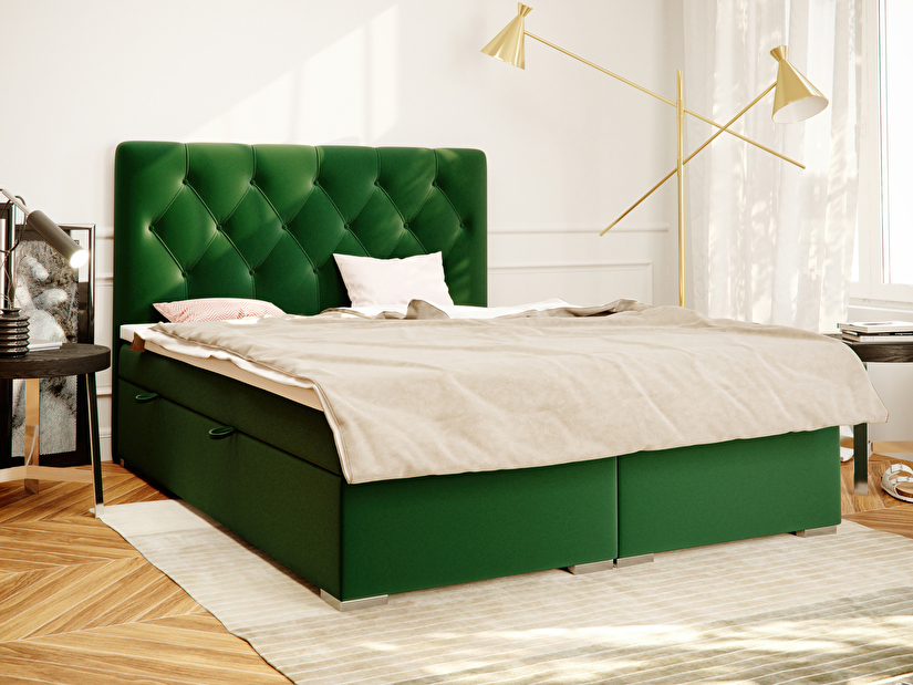 Bračni krevet Boxspring 180 cm Ronda (tamno zelena) (s prostorom za odlaganje)