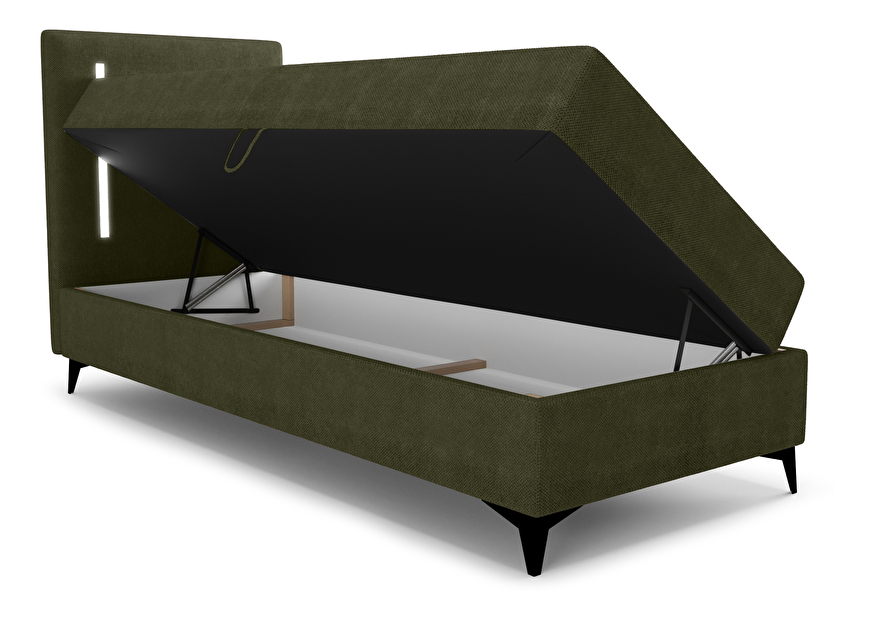 Jednostruki krevet 80 cm Ortega Bonell (maslinasto zelena) (s podnicom, s prostorom za odlaganje) (s LED rasvjetom)