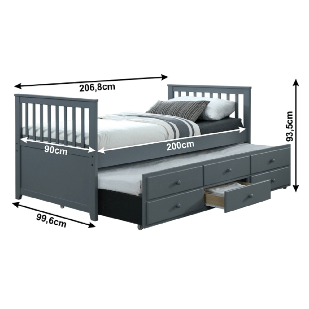 Jednostruki krevet 90 cm Ahlan (siva) (S podnicom) 