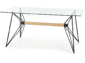 Blagovaonski stol Alyse (prirodno drvo + crna + staklo)