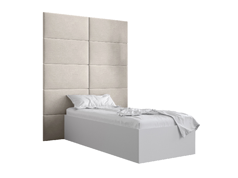 Jednostruki krevet s tapeciranim uzglavljem 90 cm Brittany 1 (bijela mat + krem) (s podnicom)