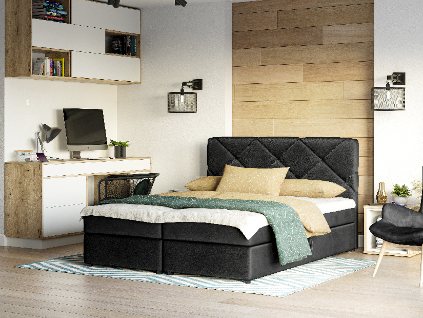 Bračni krevet Boxspring 160x200 cm Karum(s podnicom i madracem) (crna)