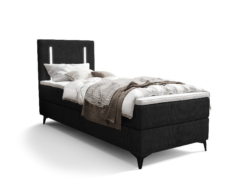 Jednostruki krevet 90 cm Ortega Comfort (crna) (s podnicom i madracem, bez prostora za odlaganje) (s LED rasvjetom)