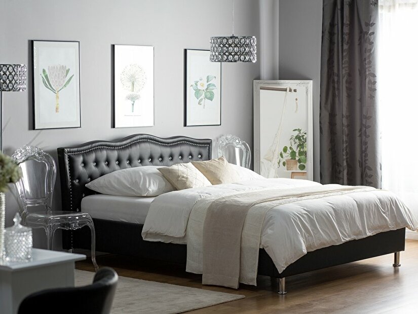 Bračni krevet 180 cm MATH (s podnicom i prostorom za odlaganje) (crna)