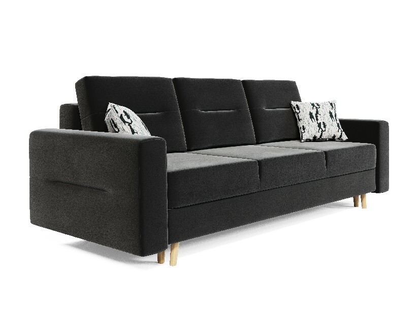 Kauč na razvlačenje Bergenia (tamno siva + jastuci s uzorkom)