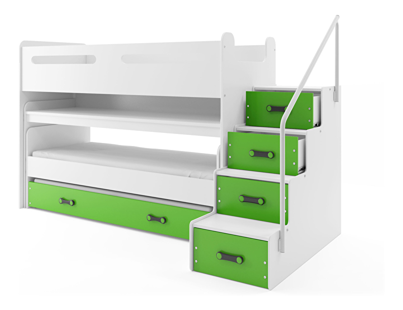 Krevet na kat 80 x 200 cm Moxxo 1 (bijela + zelena) (s podnicom, madracem i prostorom za odlaganje)
