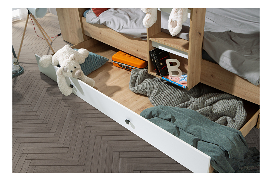Dječji kombinirani krevet 90 cm Sami 2 (hrast artisan + bijela mat + crne ručke)