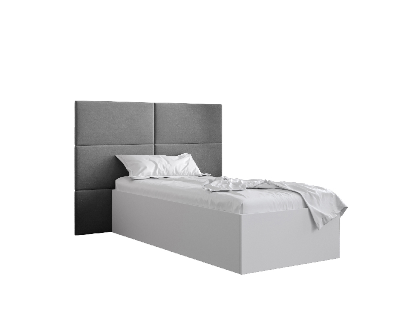 Jednostruki krevet s tapeciranim uzglavljem 90 cm Brittany 2 (bijela mat + siva) (s podnicom)