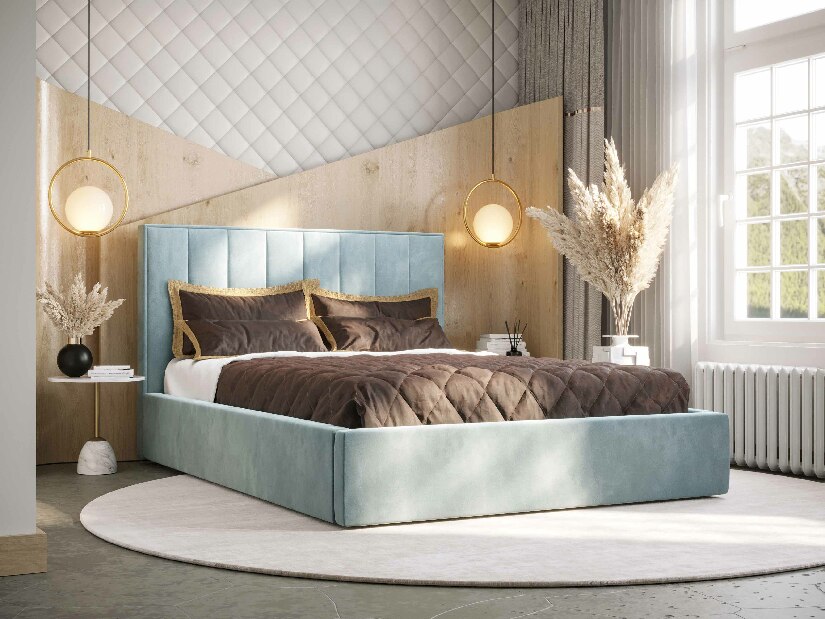 Bračni krevet 160 cm Ocie (plava) (s podnicom i prostorom za odlaganje)