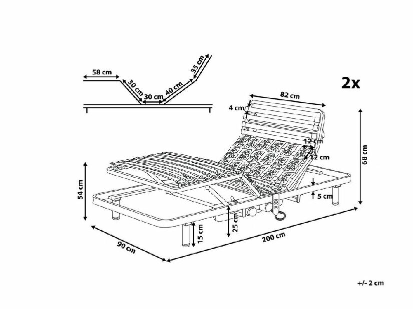 Set 2 kom. električno podesivih podnica od lamela 200x180 cm MUUN (drvo) (siva)