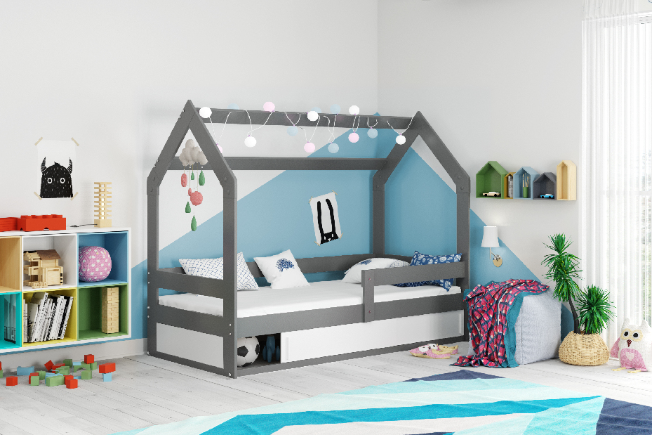 Dječji krevet 80 cm Dormo (grafit + bijela) (s podnicom, madracem i prostorom za odlaganje)
