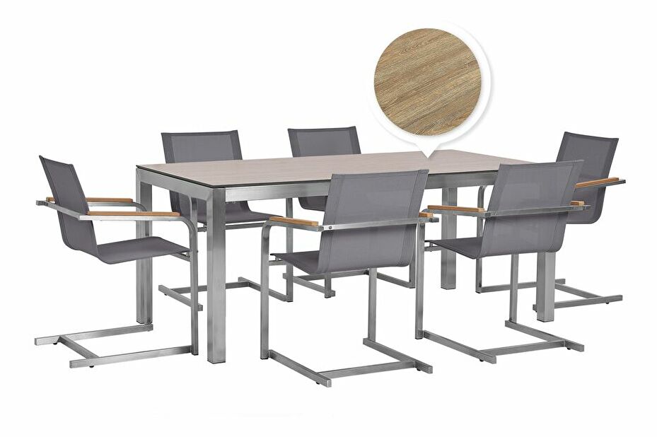 Vrtni set GROSSO/COLSO (hrast) (laminat HPL) (sive stolice) (za 6 osoba)