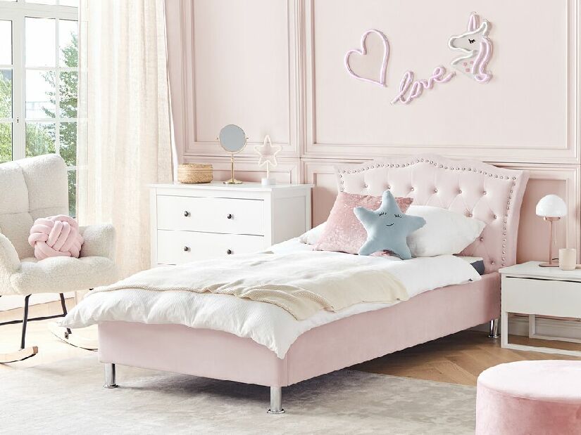 Jednostruki krevet 200 x 90 cm Metty (ružičasta) (s podnicom)