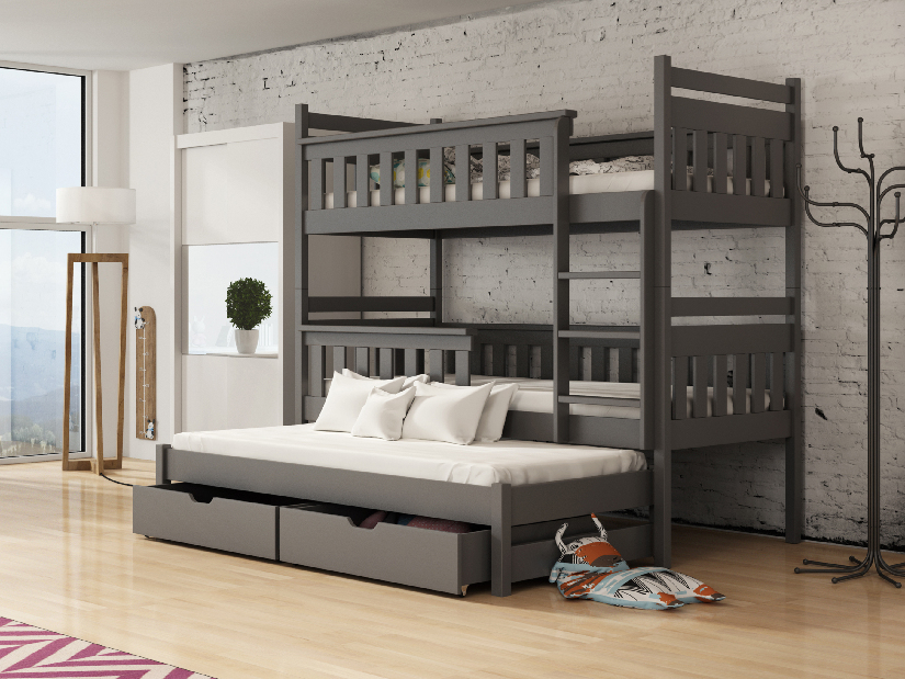 Dječji krevet 90 x 200 cm KARLA (s podnicom i prostorom za odlaganje) (grafit)