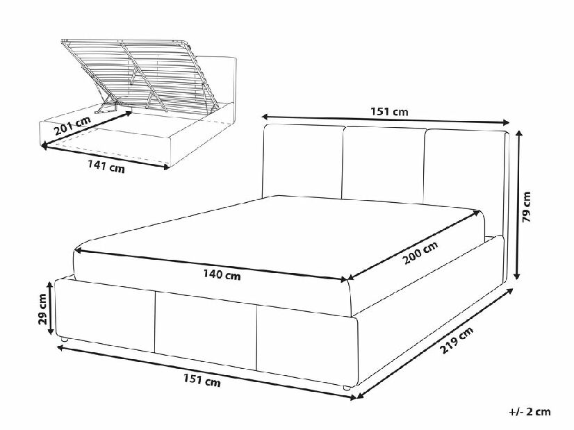 Bračni krevet 140 cm Belize (svijetlosiva) (s podnicom) (s prostorom za odlaganje)