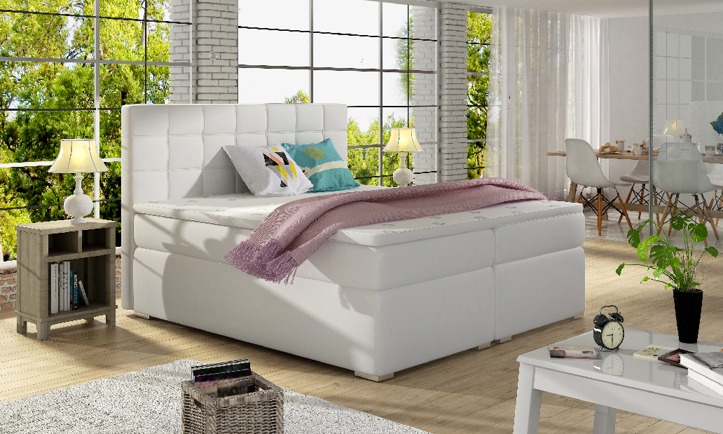 Bračni krevet Boxspring 160 cm Abbie (bijela) (s madracima)