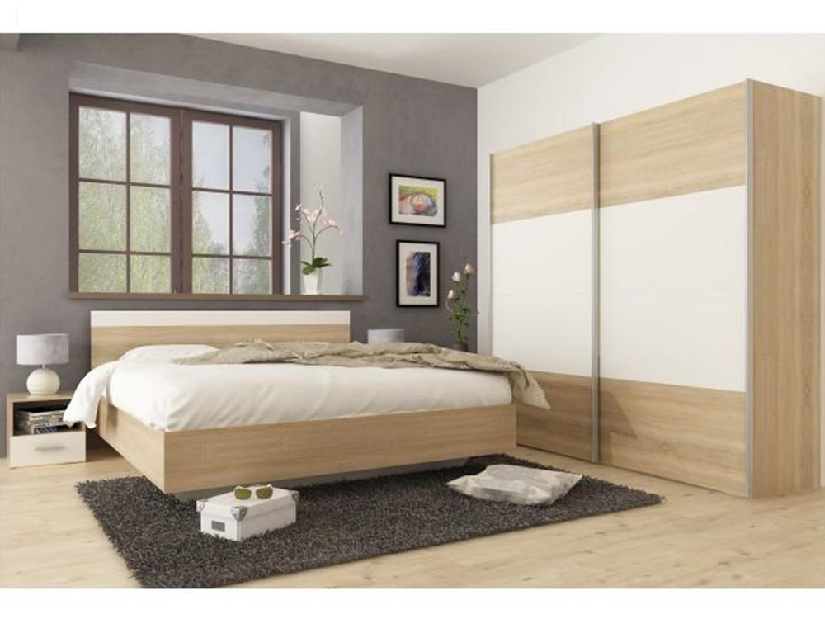 Spavaća soba (krevet 180x200 cm, noćni stolić (2 kom.), ormar) Gabreola (hrast sonoma + bijela)