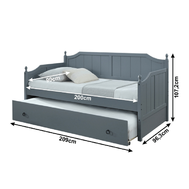 Jednostruki krevet s dodatnim ležajem 90 cm Byrma (siva) (s podnicama) 