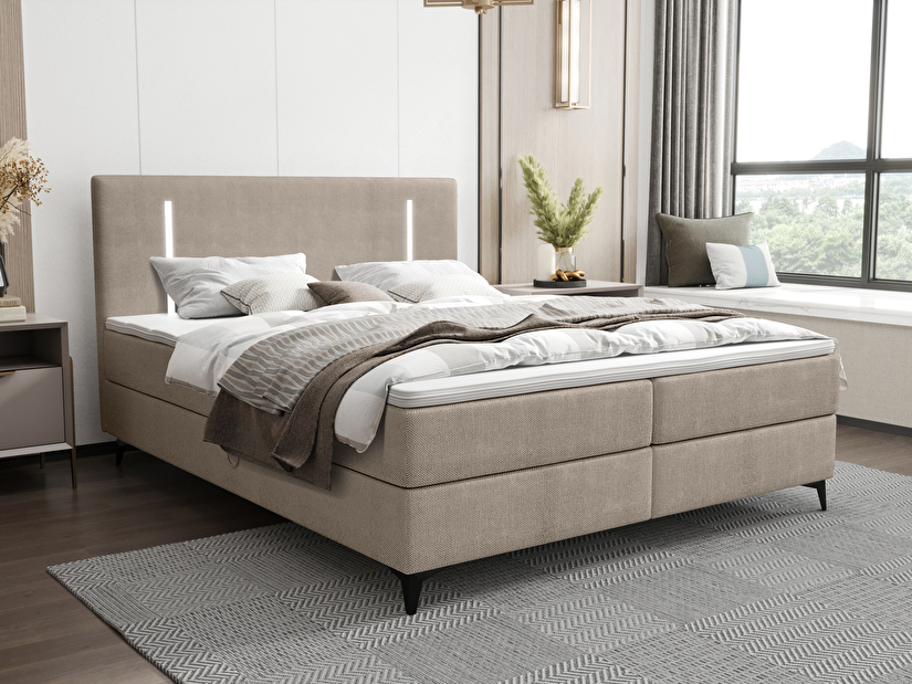 Bračni krevet 160 cm Ortega Comfort (sivo-smeđa) (s podnicom i madracem, s prostorom za odlaganje) (s LED rasvjetom)