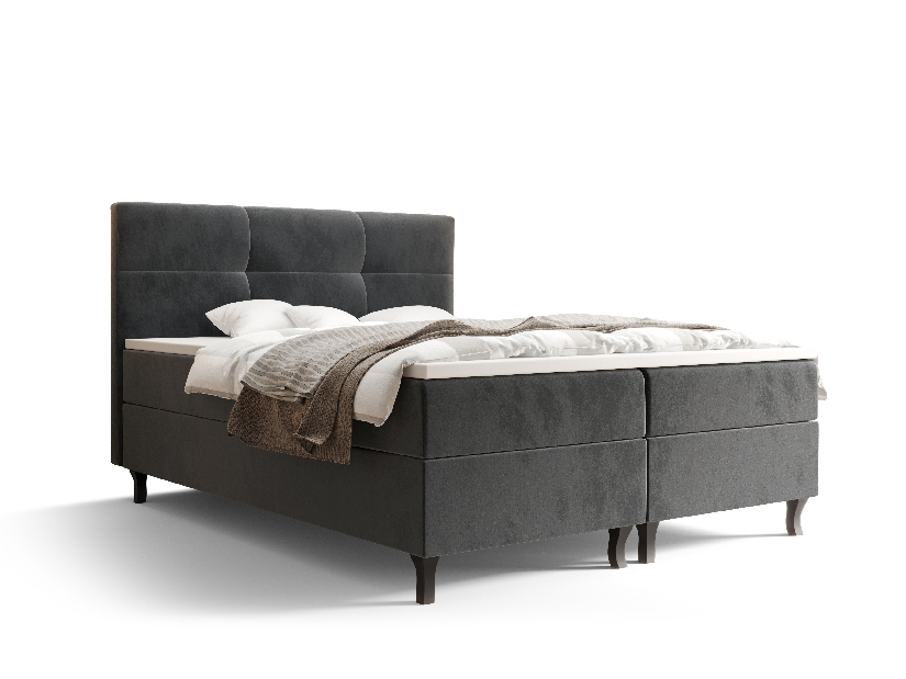 Bračni krevet Boxspring 180 cm Lumba (tamnosiva) (s madracem i prostorom za odlaganje)