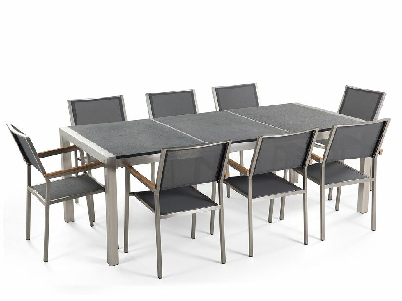 Vrtni blagovaonski set Grosso (siva + grafit) (sive stolice) (za 8 osoba) (kamen)