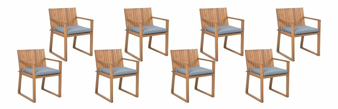 Set stolica 8 kom. Sasan (svijetlo smeđa) (s plavim jastučićima)