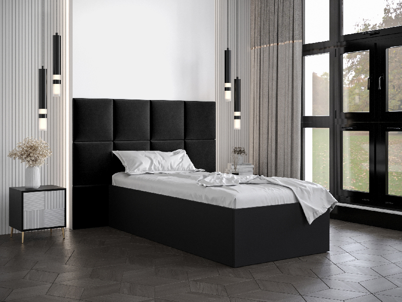Jednostruki krevet s tapeciranim uzglavljem 90 cm Brittany 4 (crna mat + crna) (s podnicom)