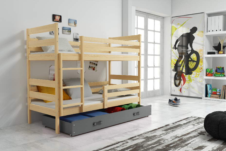 Krevet na kat 80 x 190 cm Eril B (bor + grafit) (s podnicom, madracem i prostorom za odlaganje)