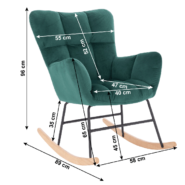 Dizajnerska fotelja za ljuljanje Kerem (smaragdna)