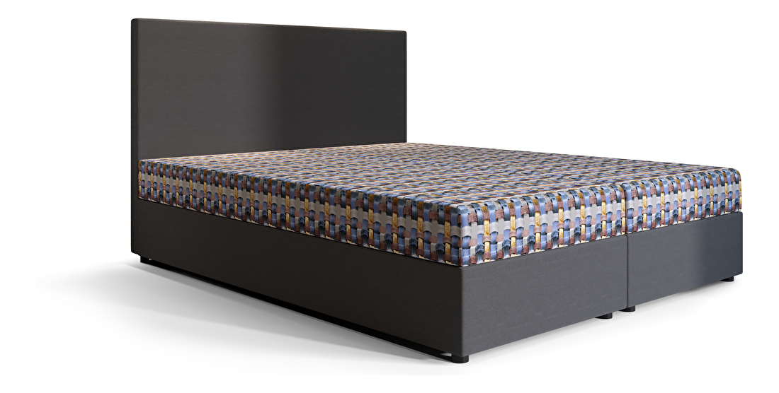 Bračni krevet Boxspring 140 cm Skonto (tamnosiva + pleteni uzorak) (s madracem i prostorom za odlaganje)