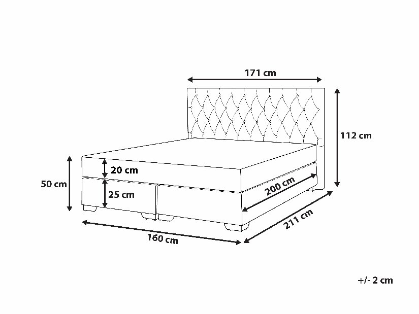 Bračni krevet Boxspring 160 cm DUKE (s podnicom i madracem) (siva)