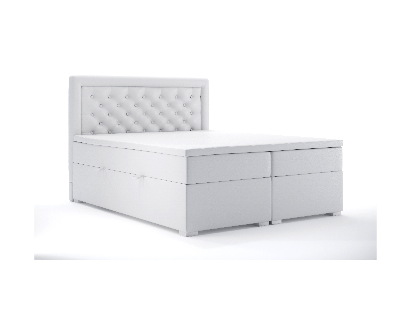 Bračni krevet Boxspring 140 cm Gllamy (bijela ekokoža) (s prostorom za odlaganje)