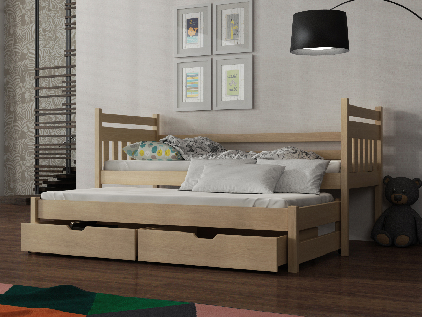 Dječji krevet 90 x 190 cm DANNY (s podnicom i prostorom za odlaganje) (borovina)