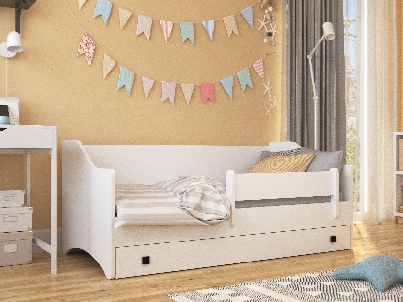 Dječji krevet 160x80 cm Naty I (s podnicom i madracem) (bijela + siva)