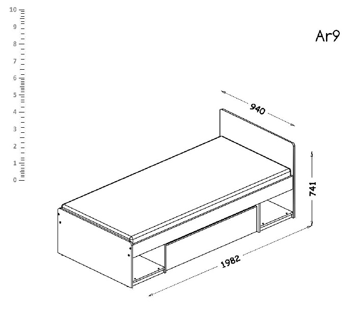 Jednostruki krevet tip AR9 90x195 cm Alishia (bijela mat + hrast wotan)