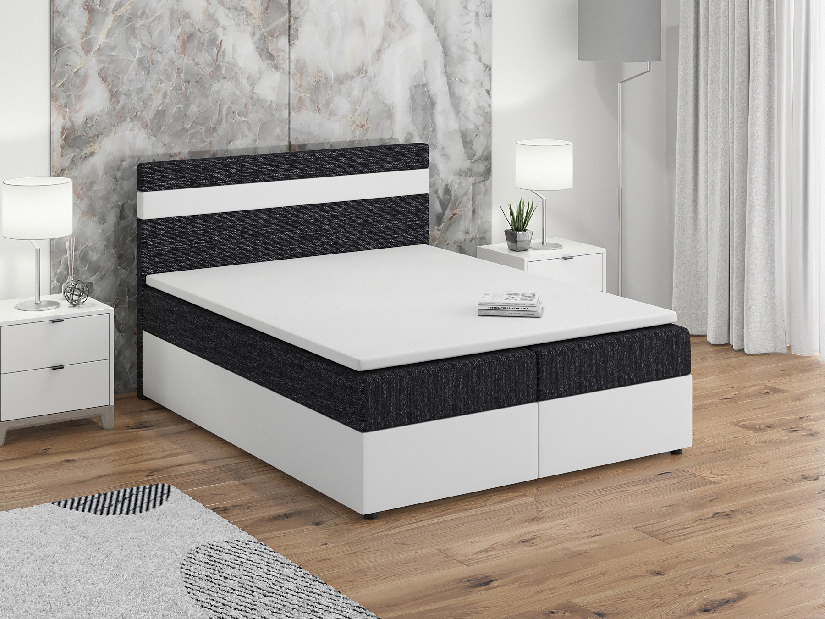 Bračni krevet Boxspring 140x200 cm Mimosa (s podnicom i madracem) (bijela + crna)